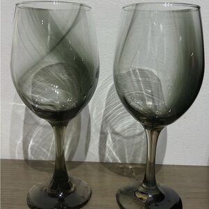 Smokey Gray Swirl VTG Marbelique Libbey  Wine Glass 9” Drink Ware Bar Set Of 2